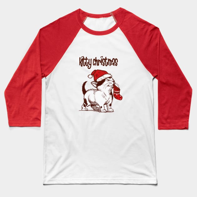 Kitty Christmas Baseball T-Shirt by Artofokan